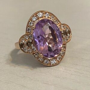 Sterling Silver Rose Gold Amethyst & Topaz Ring Size 9